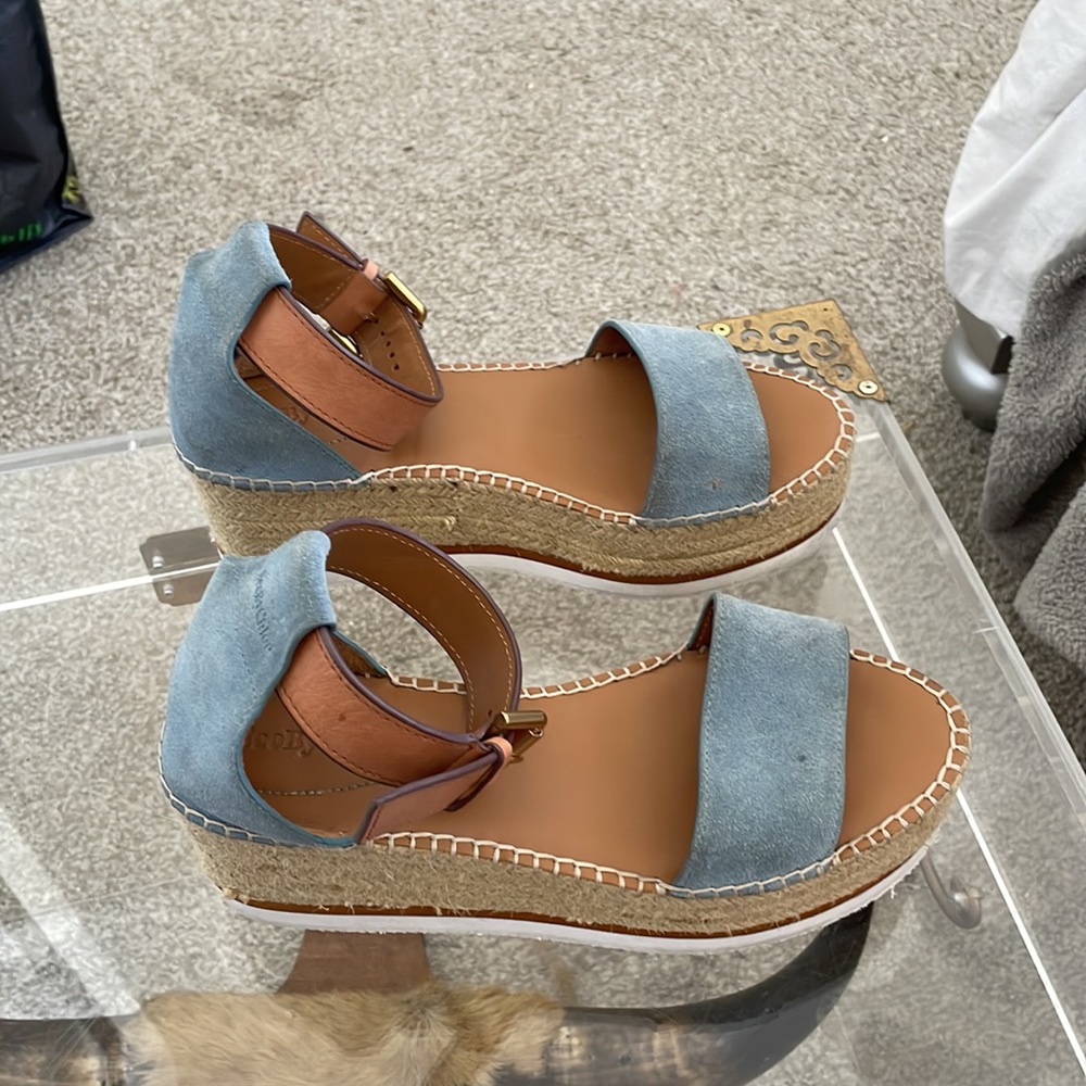 SeeByChloe blue/gray suede espadrille wedges - Picture 2 of 4